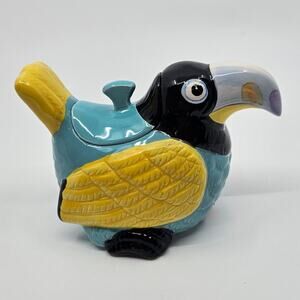 Vintage Bergschrund Seattle 1990 Toucan Blue Yellow Hand Painted Sugar Bowl Lid